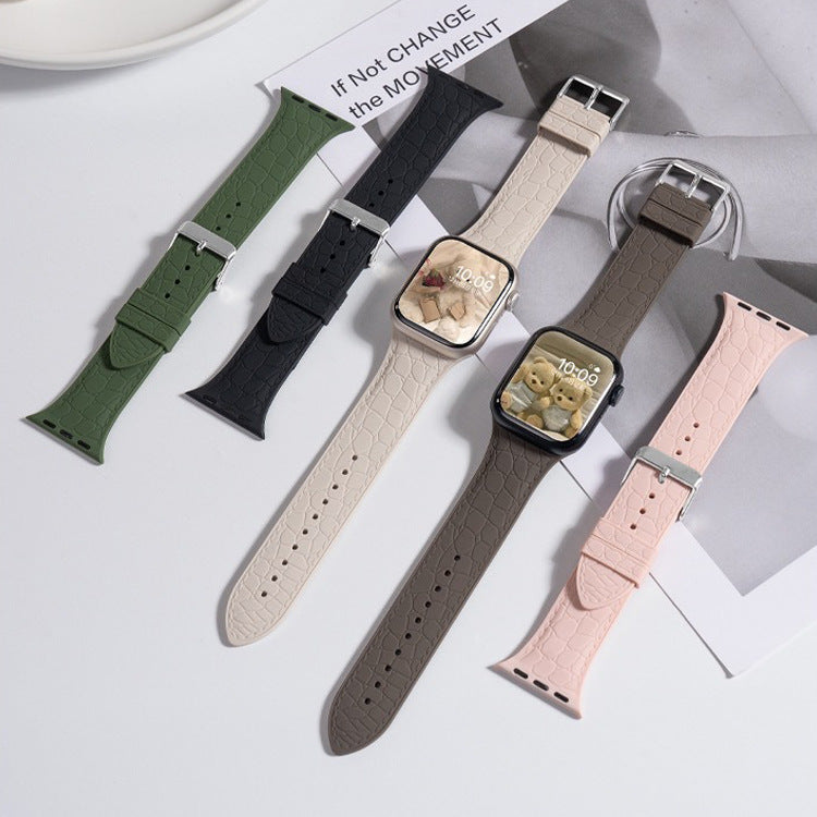 Lychee Texture Silicone Watch Band For Apple Watch