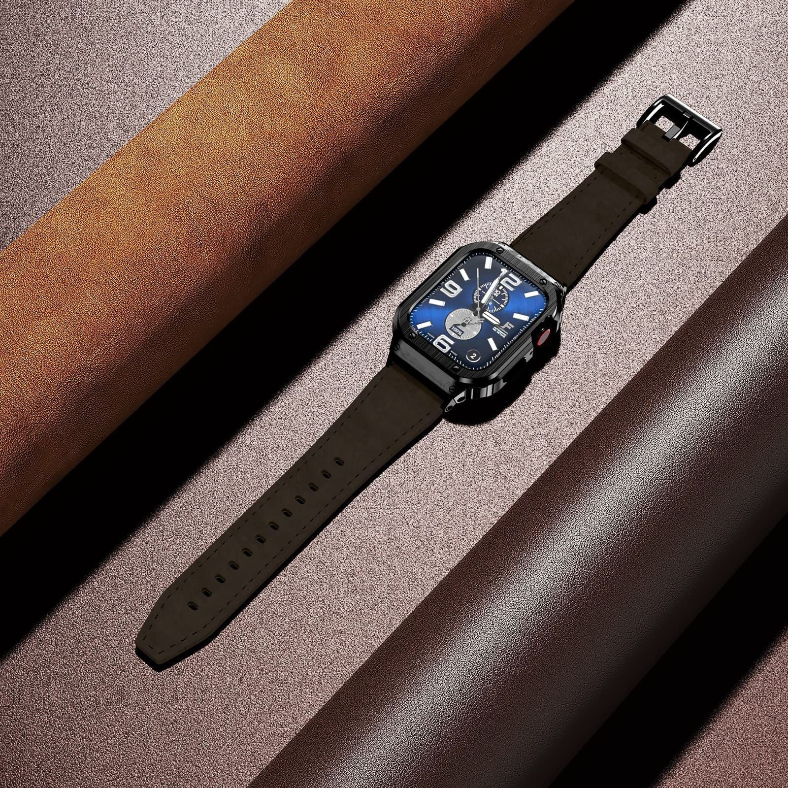 Metal Case Genuine Leather Strap For Apple Watch