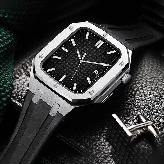 AP Silicone Band Stainless Steel Case Retrofit Kit For Apple Watch