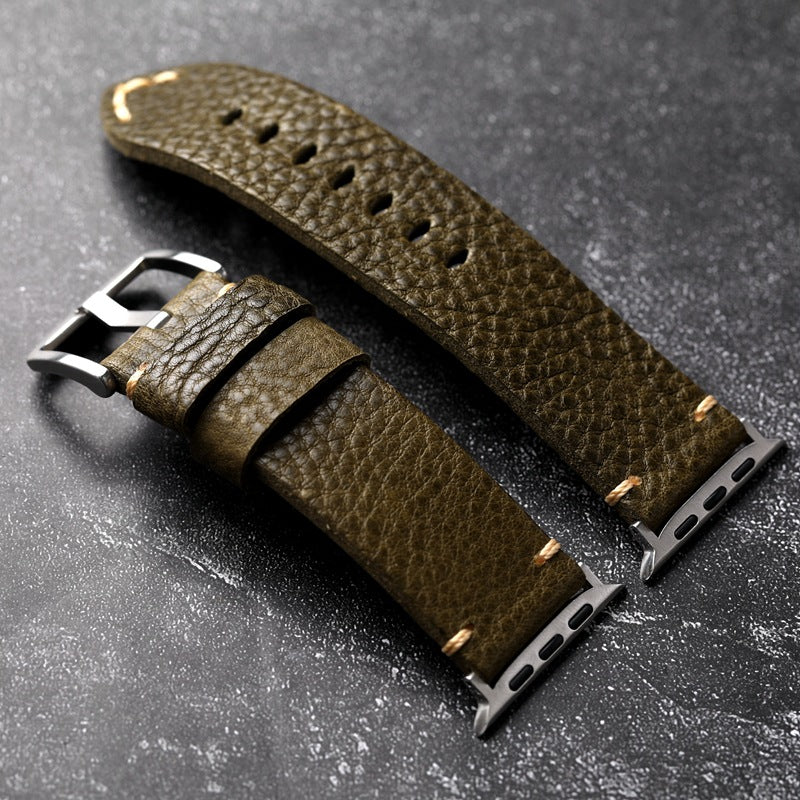 ArmyGreen Pebbled Leather Strap For Apple Watch