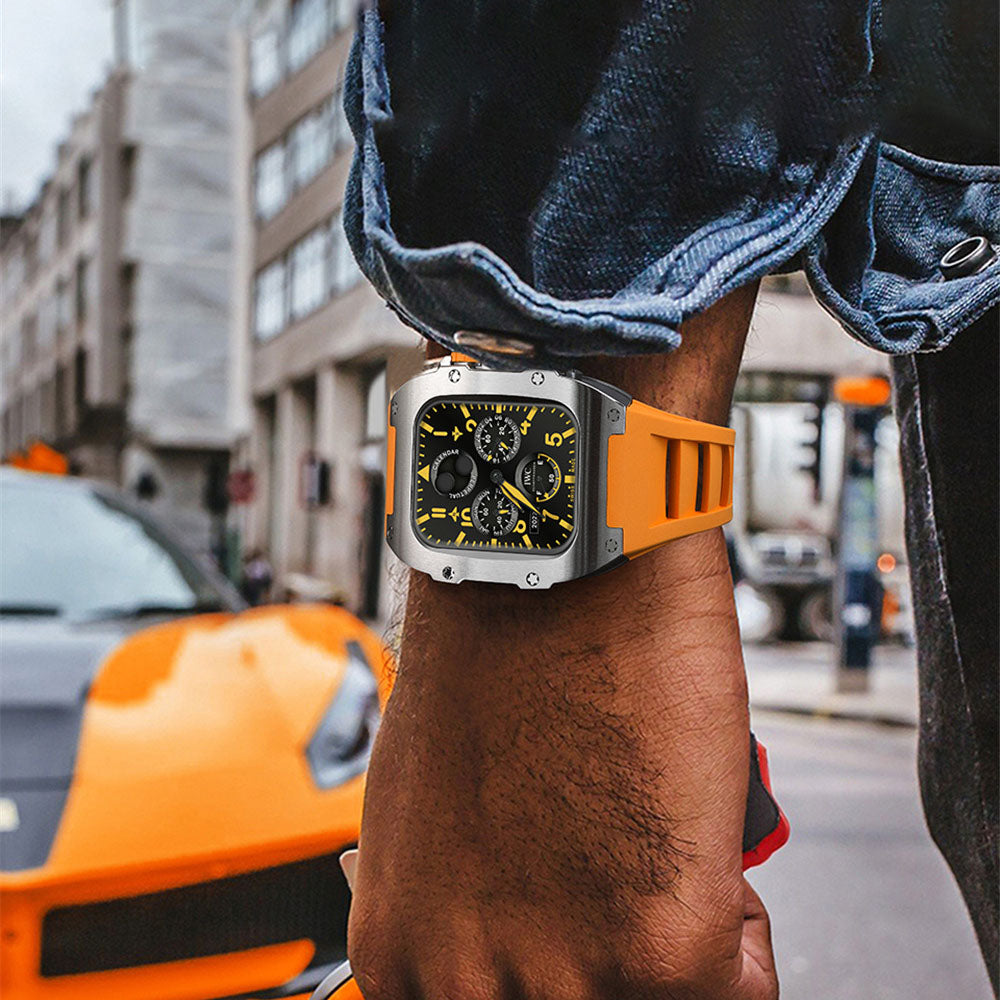 Fluororubber Band Stainless Steel Case Retrofit Kit For Apple Watch