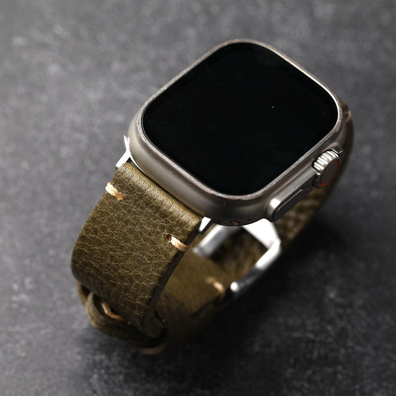 ArmyGreen Pebbled Leather Strap For Apple Watch