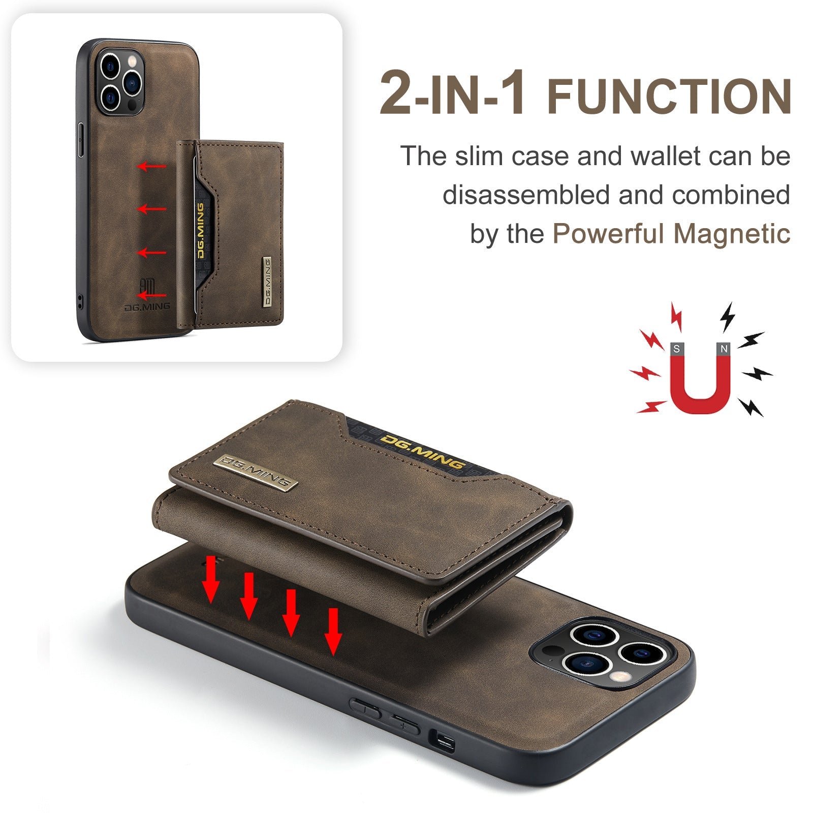 2 in 1 Detachable Wallet Back Cover for iPhone 16 Pro max/ 16Pro/16/15 /14Pro
