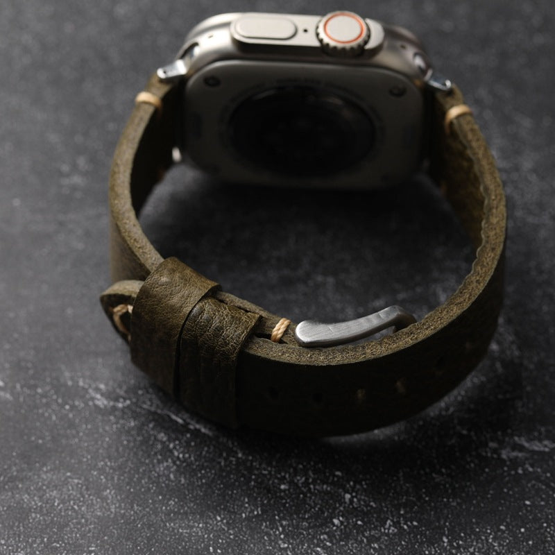 ArmyGreen Pebbled Leather Strap For Apple Watch