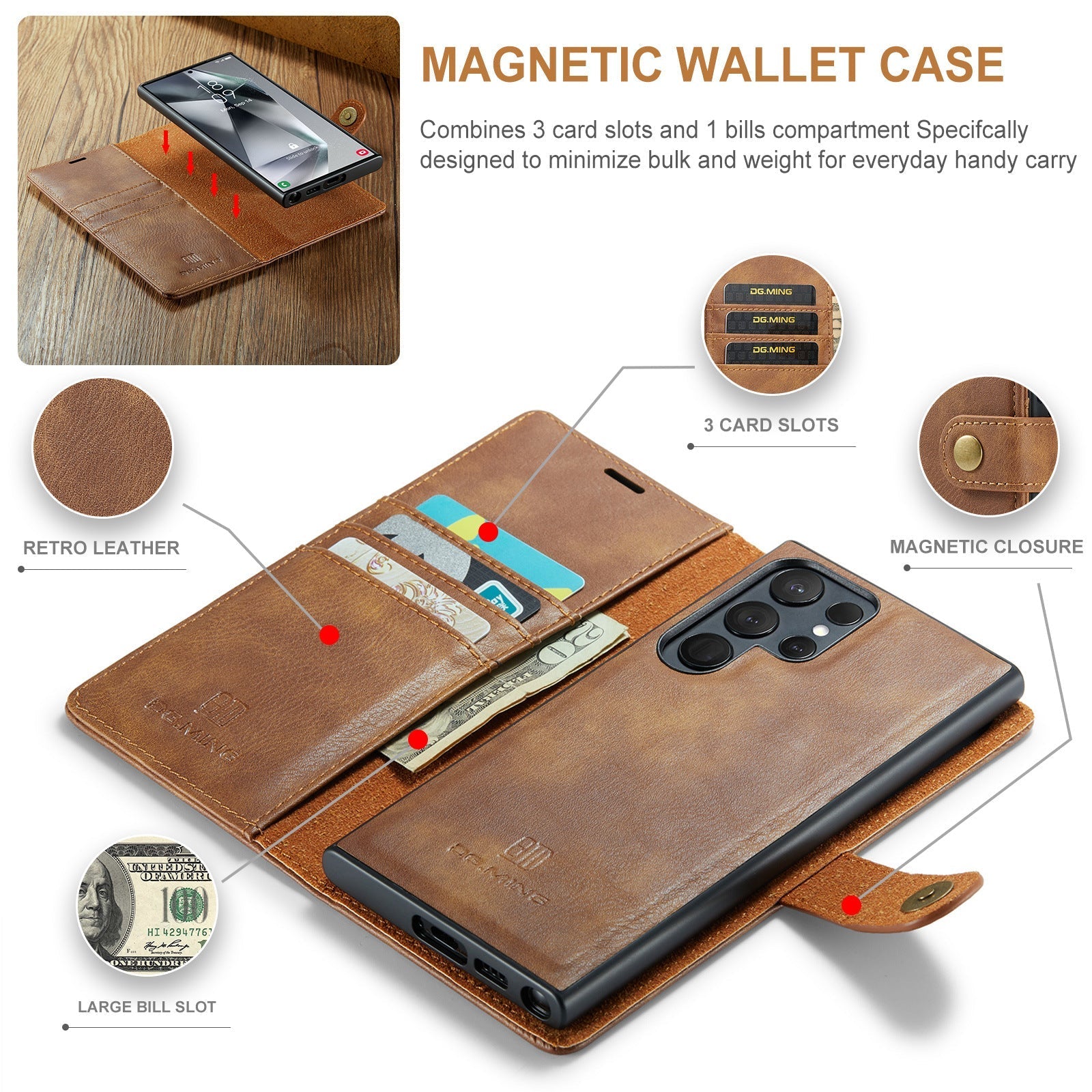 Wallet-style magnetic case for Samsung Galaxy S25/S24/S23 Ultra