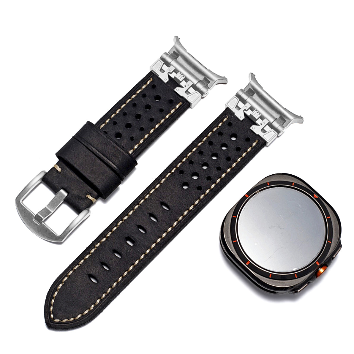 Armor Metal Leather Strap for Samsung Watch Ultra 47mm