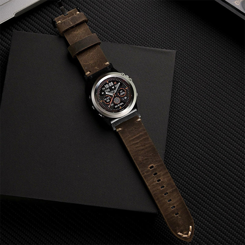 Vintage Leather Strap For Garmin Fenix 8 7X 6X Pro