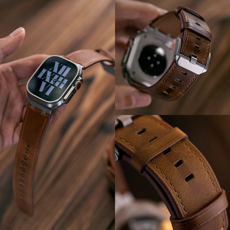 Crazy Horse Leather Strap + Metal Adapter for Apple Watch