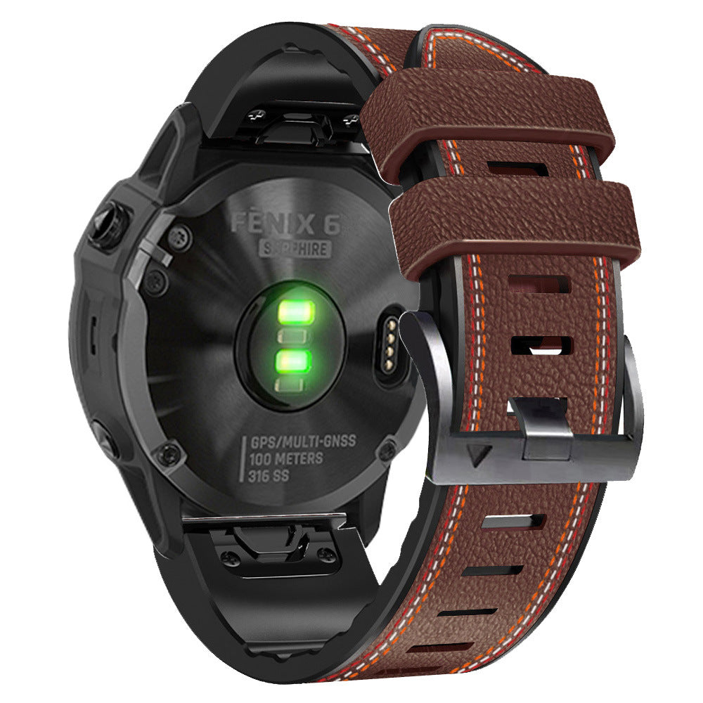 Grained Leather Strap for Garmin Fenix 8 7X 6X Pro