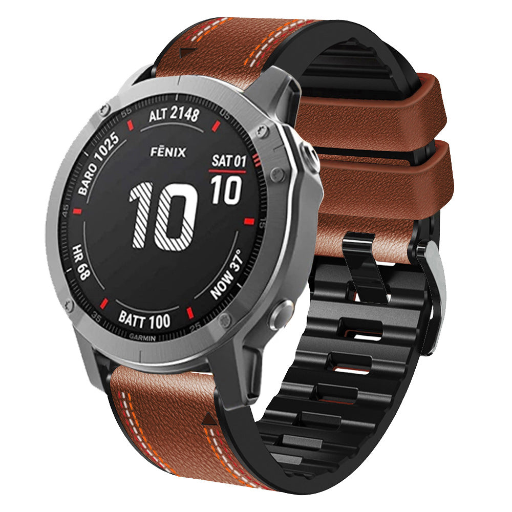 Grained Leather Strap for Garmin Fenix 8 7X 6X Pro