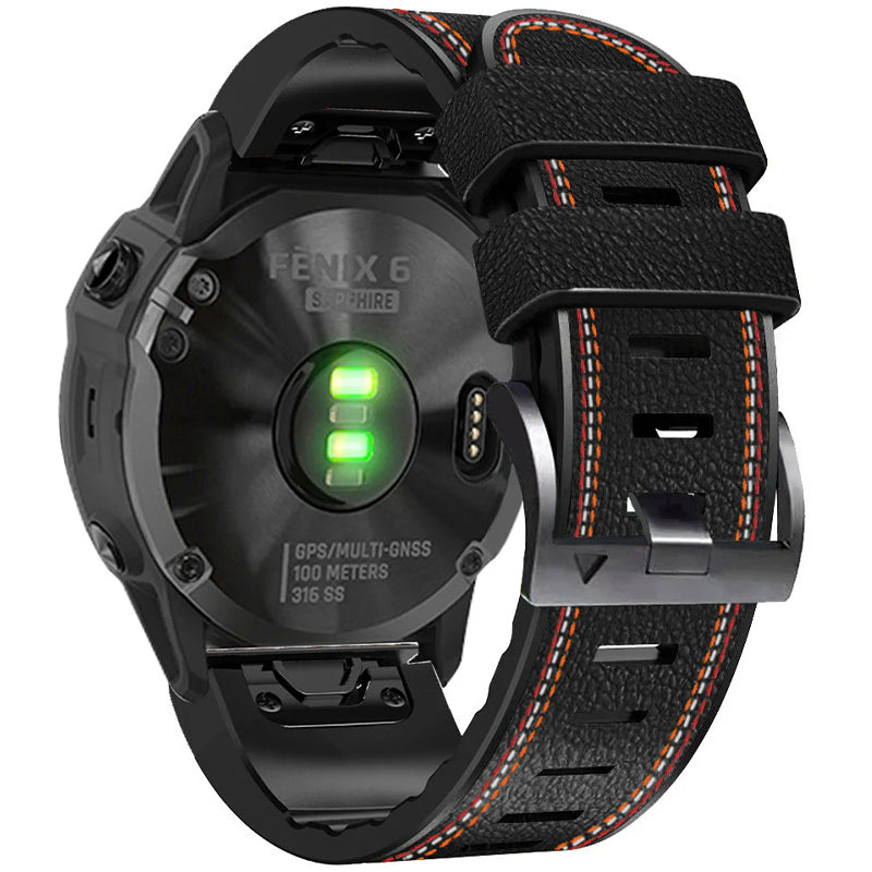 Grained Leather Strap for Garmin Fenix 8 7X 6X Pro