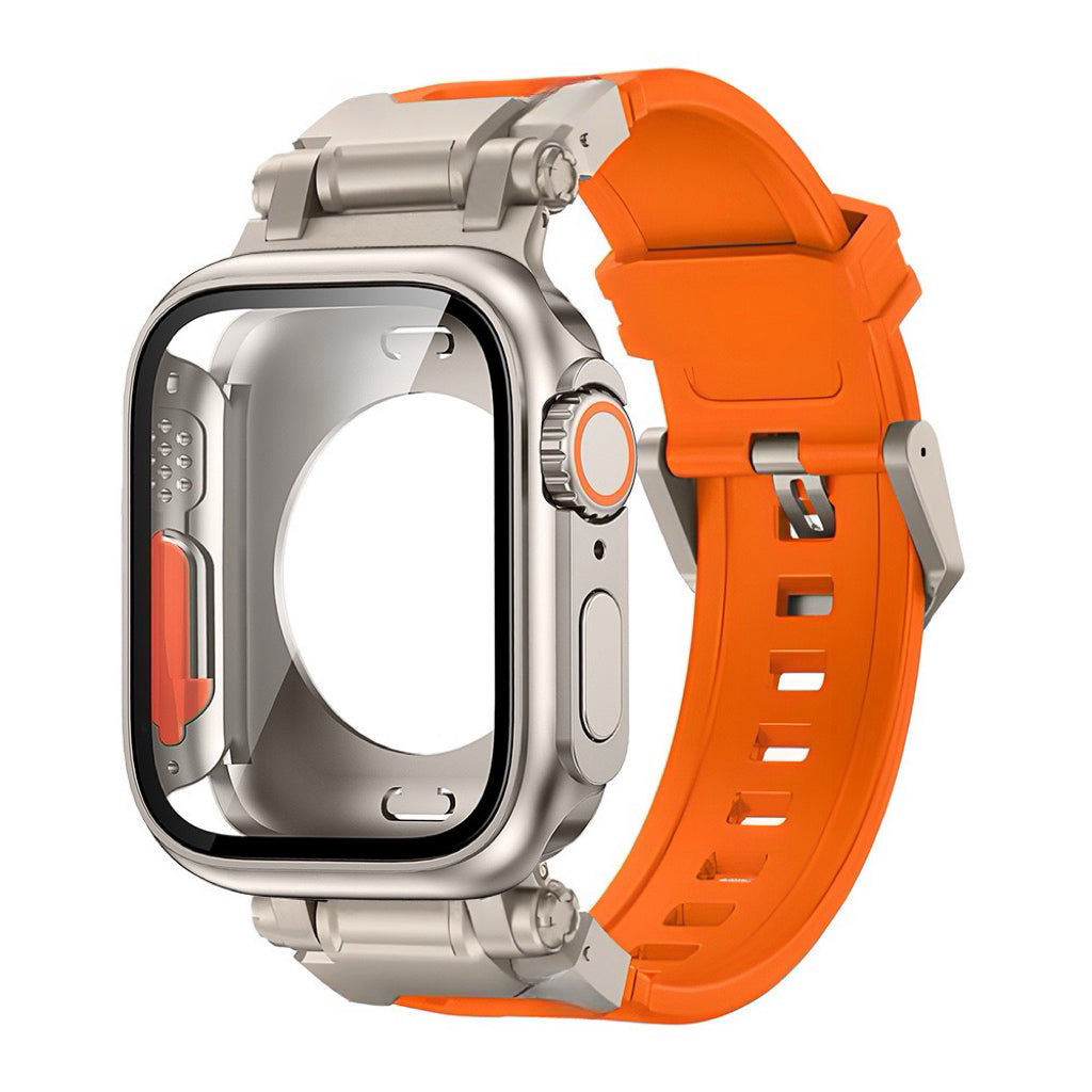 Explorer Tactical Fluoro Rubber Strape+Metal Ultra Case For Apple Watch 9 8 7 6 5 4 SE