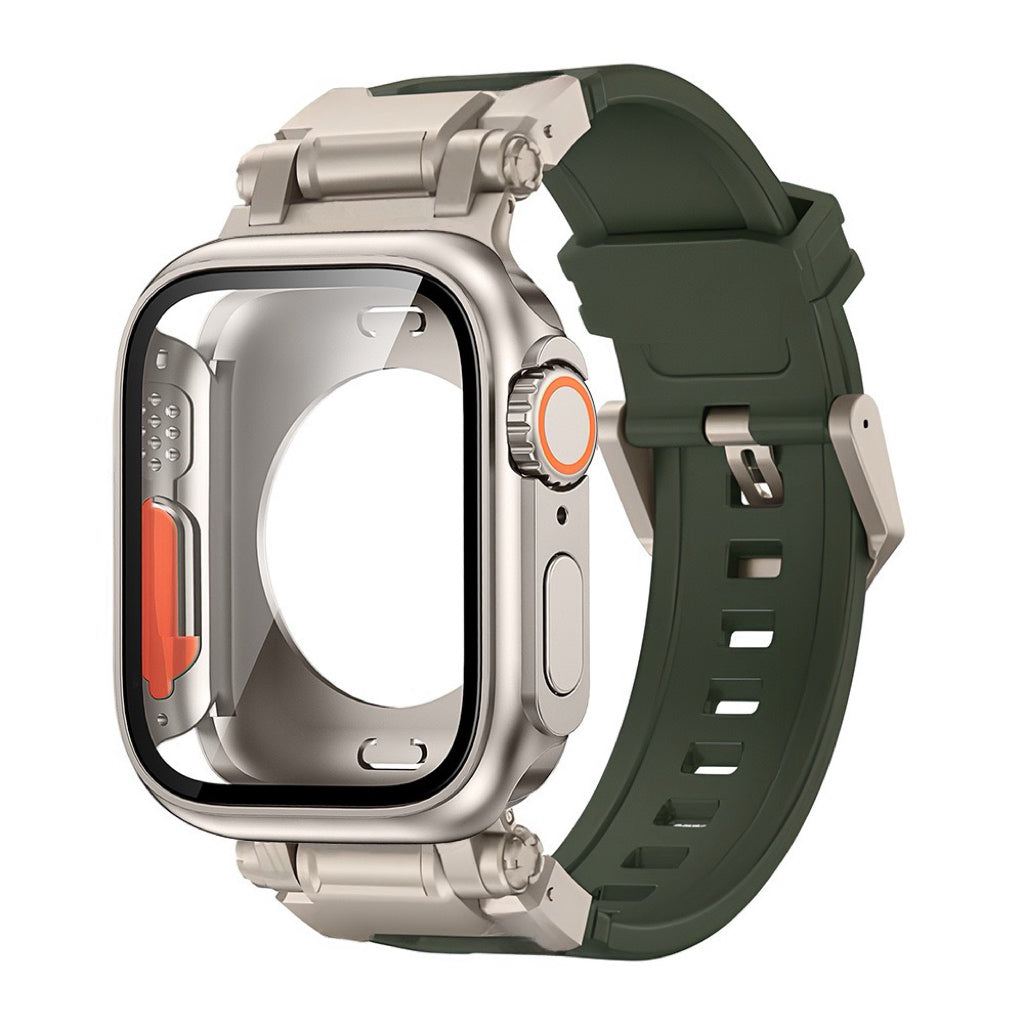 Explorer Tactical Fluoro Rubber Strape+Metal Ultra Case For Apple Watch 9 8 7 6 5 4 SE