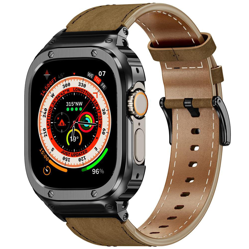 Metal Case Genuine Leather Strap For Apple Watch