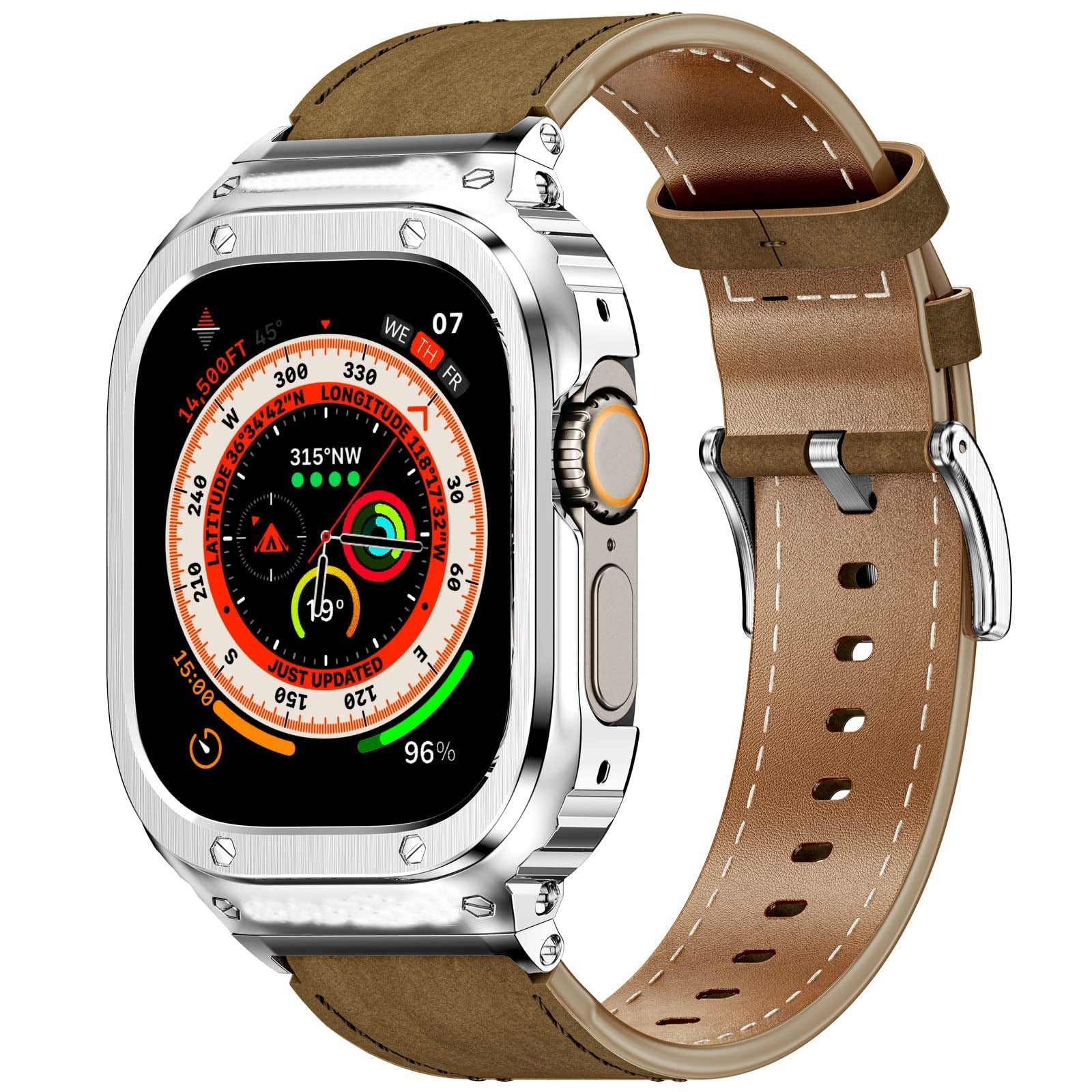 Metal Case Genuine Leather Strap For Apple Watch