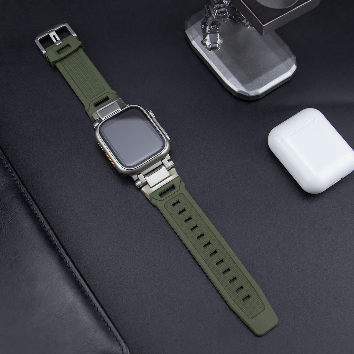 Explorer Tactical Fluoro Rubber Strape+Metal Ultra Case For Apple Watch 9 8 7 6 5 4 SE