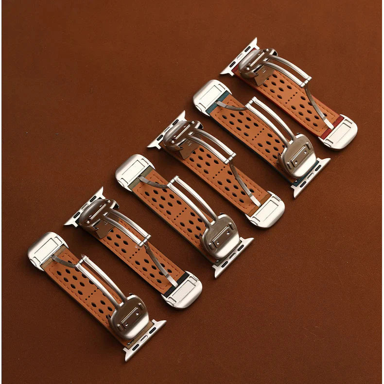 Upgraded Magnetic Buckle Leather Strap For Apple Watch