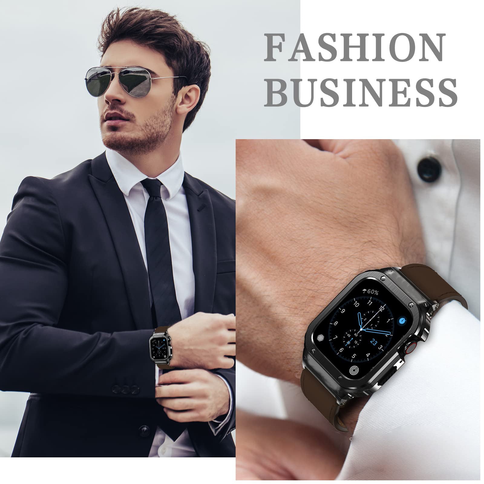 Metal Case Genuine Leather Strap For Apple Watch