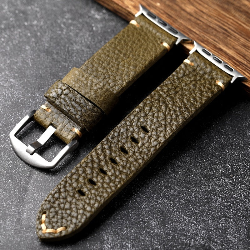 ArmyGreen Pebbled Leather Strap For Apple Watch