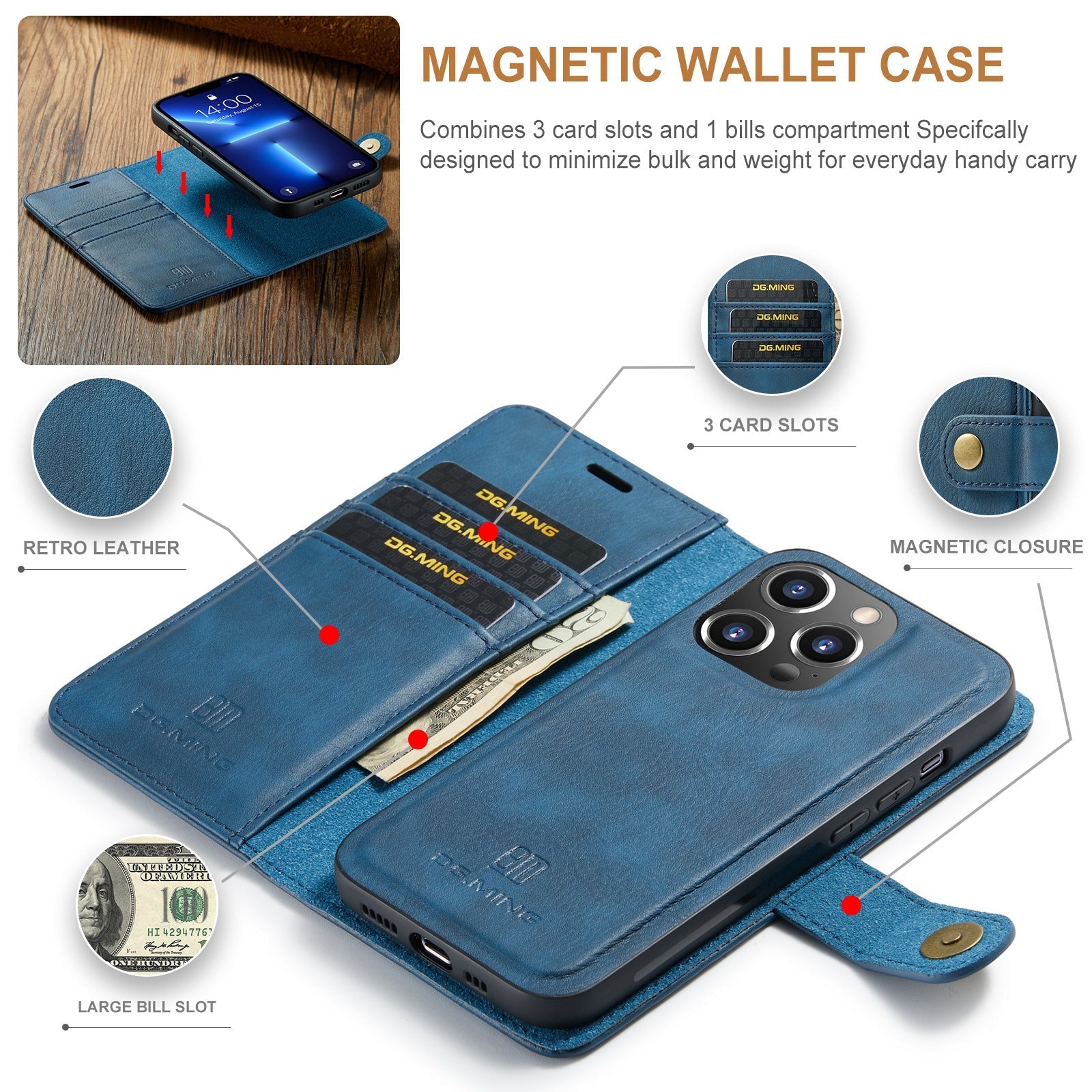 Wallet-style magnetic case for iPhone 16/15/14 Pro Max