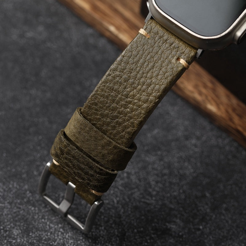 ArmyGreen Pebbled Leather Strap For Apple Watch