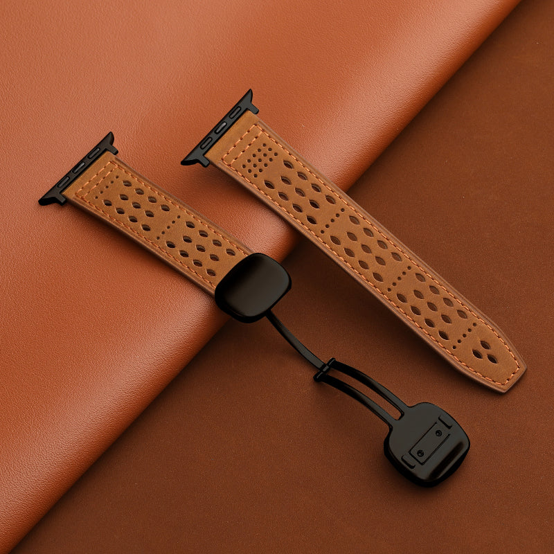 Upgraded Magnetic Buckle Leather Strap For Apple Watch