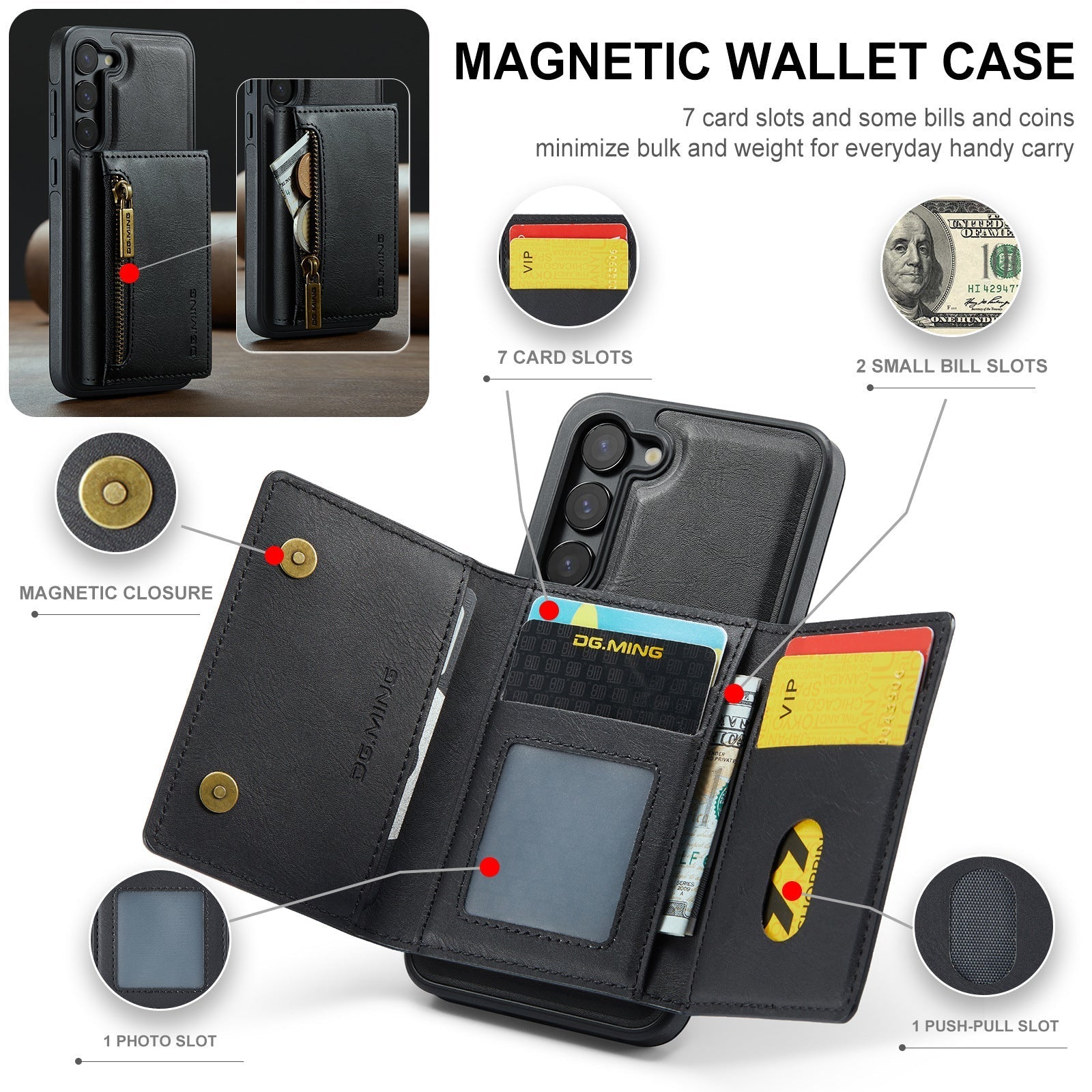 Magnetic 2 in 1 Wallet Case For iPhone 16 Pro max/ 6Pro/16/15 /14Pro