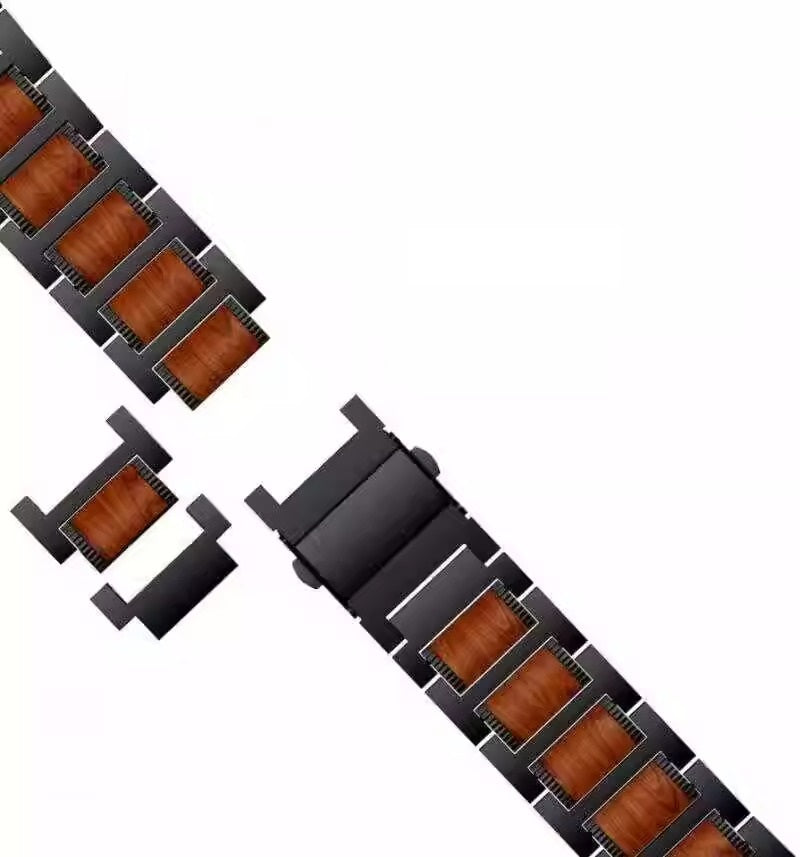 Natural Red Sandalwood & Metal Watch Band For Samsung Galaxy Watch Ultra