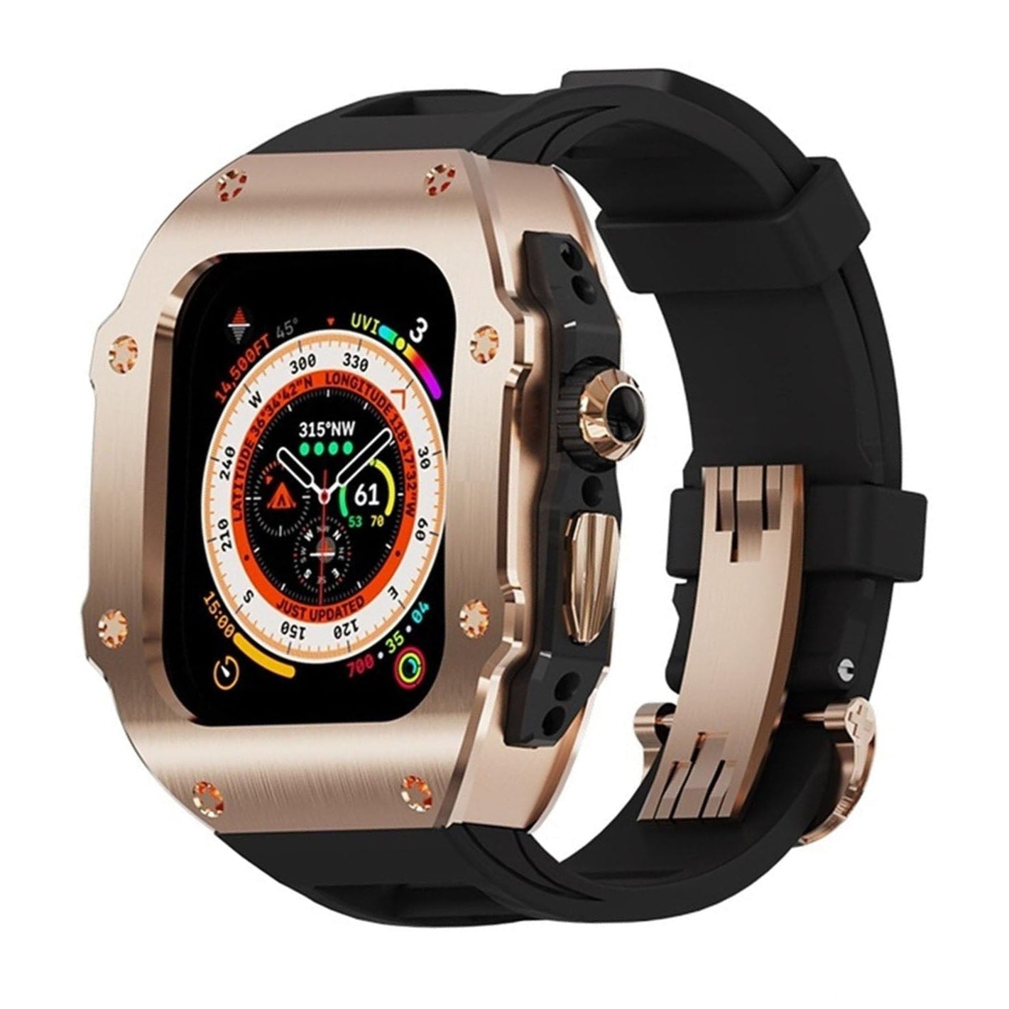 RM Vanguard Series - Fluororubber Band Stainless steel Case For Apple Watch Ultra