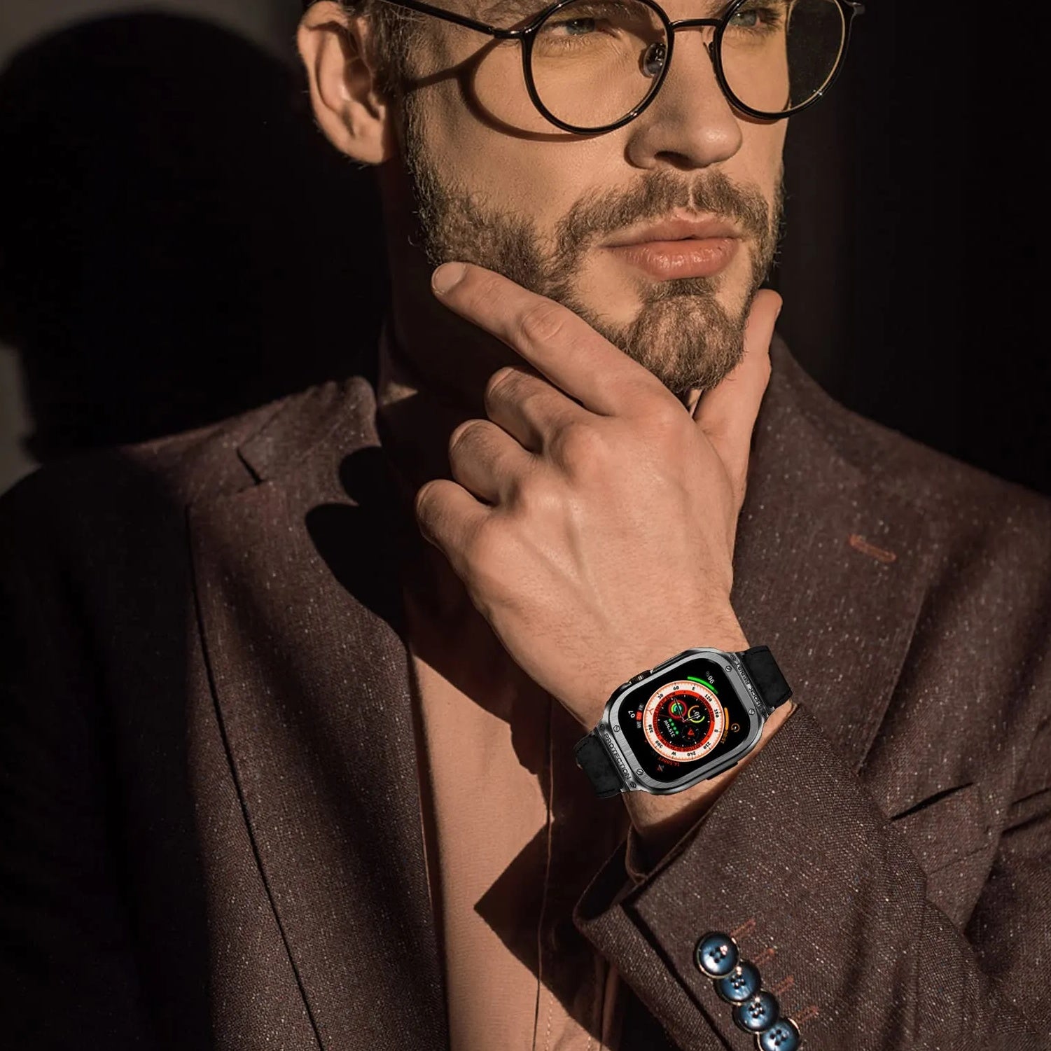 Metal Case Genuine Leather Strap For Apple Watch