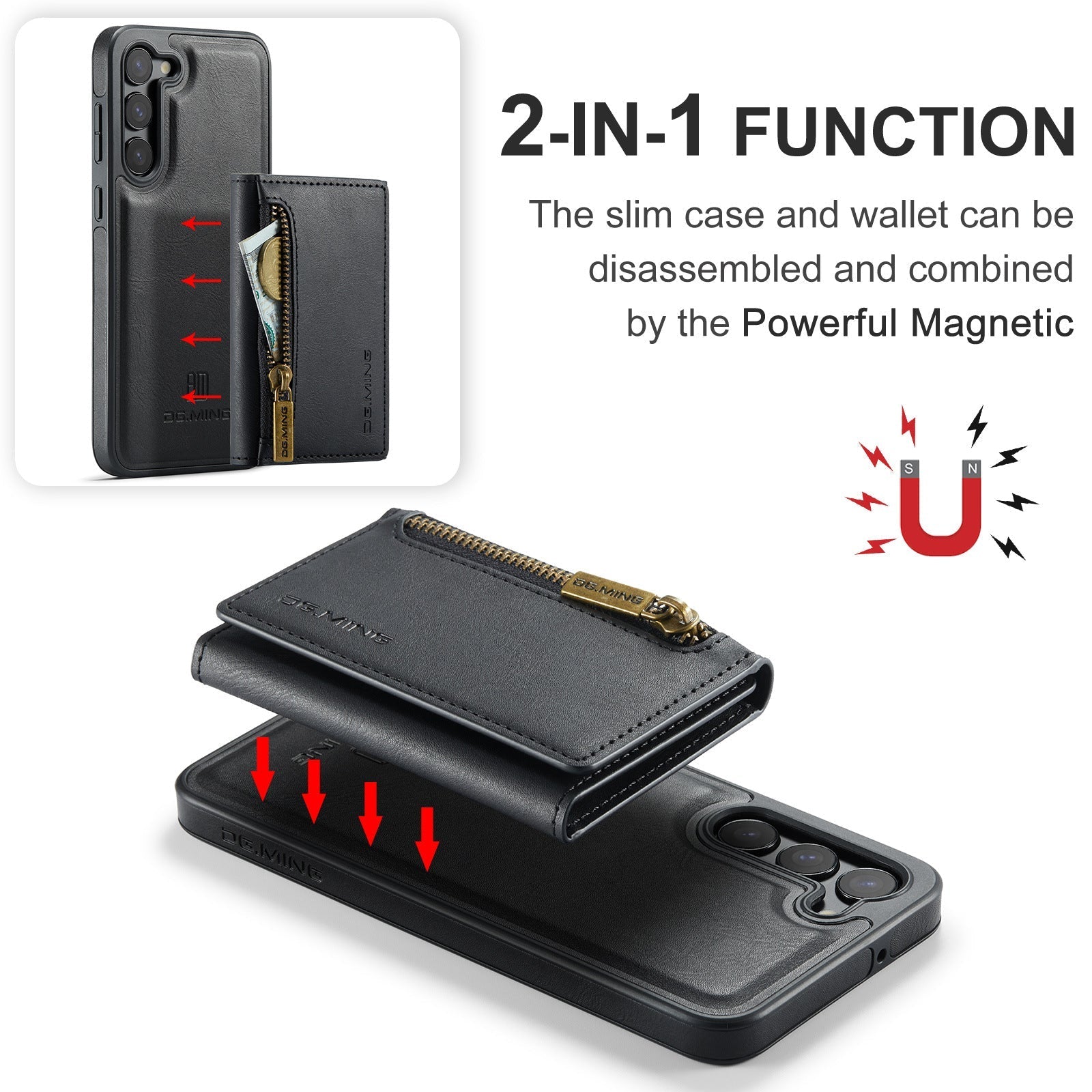 Magnetic 2 in 1 Wallet Case For iPhone 16 Pro max/ 6Pro/16/15 /14Pro