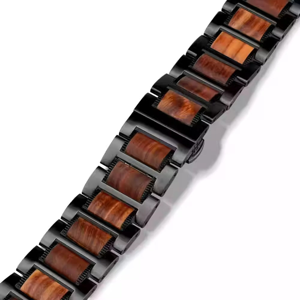 Natural Red Sandalwood & Metal Watch Band For Samsung Galaxy Watch Ultra