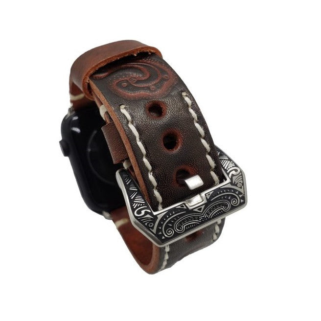 Hand-engraved embossed leather strap for apple watch