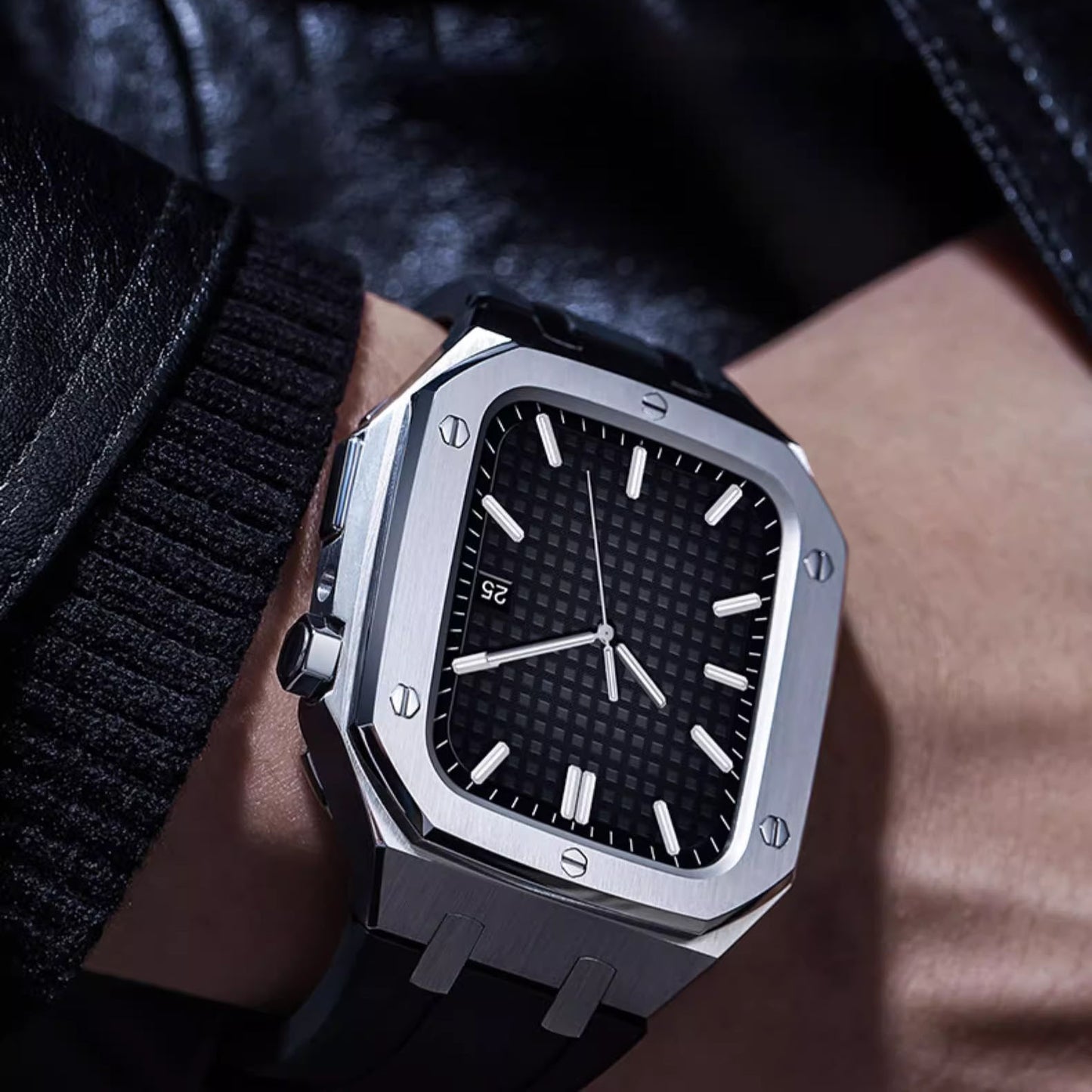 AP Silicone Band Stainless Steel Case Retrofit Kit For Apple Watch