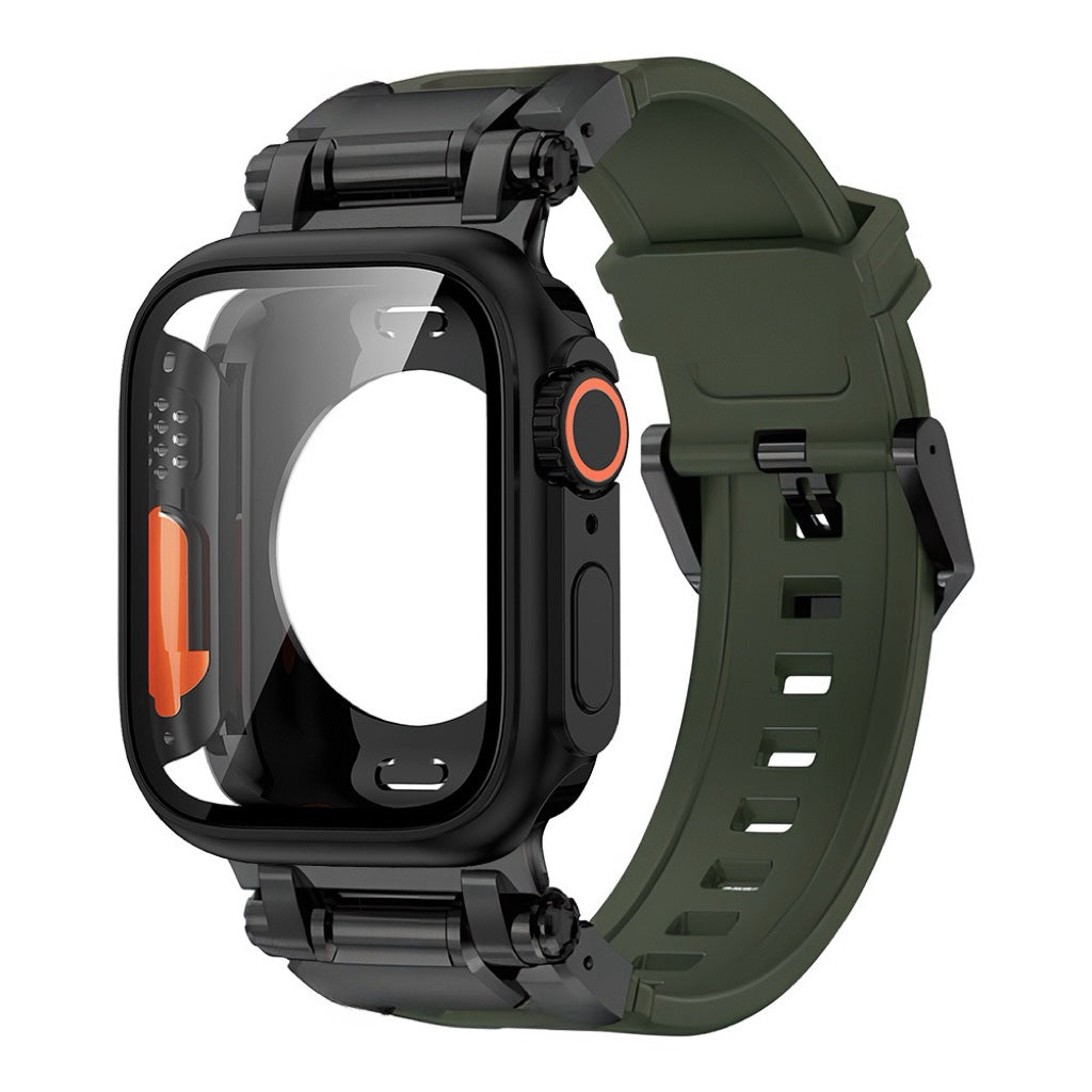 Explorer Tactical Fluoro Rubber Strape+Metal Ultra Case For Apple Watch 9 8 7 6 5 4 SE