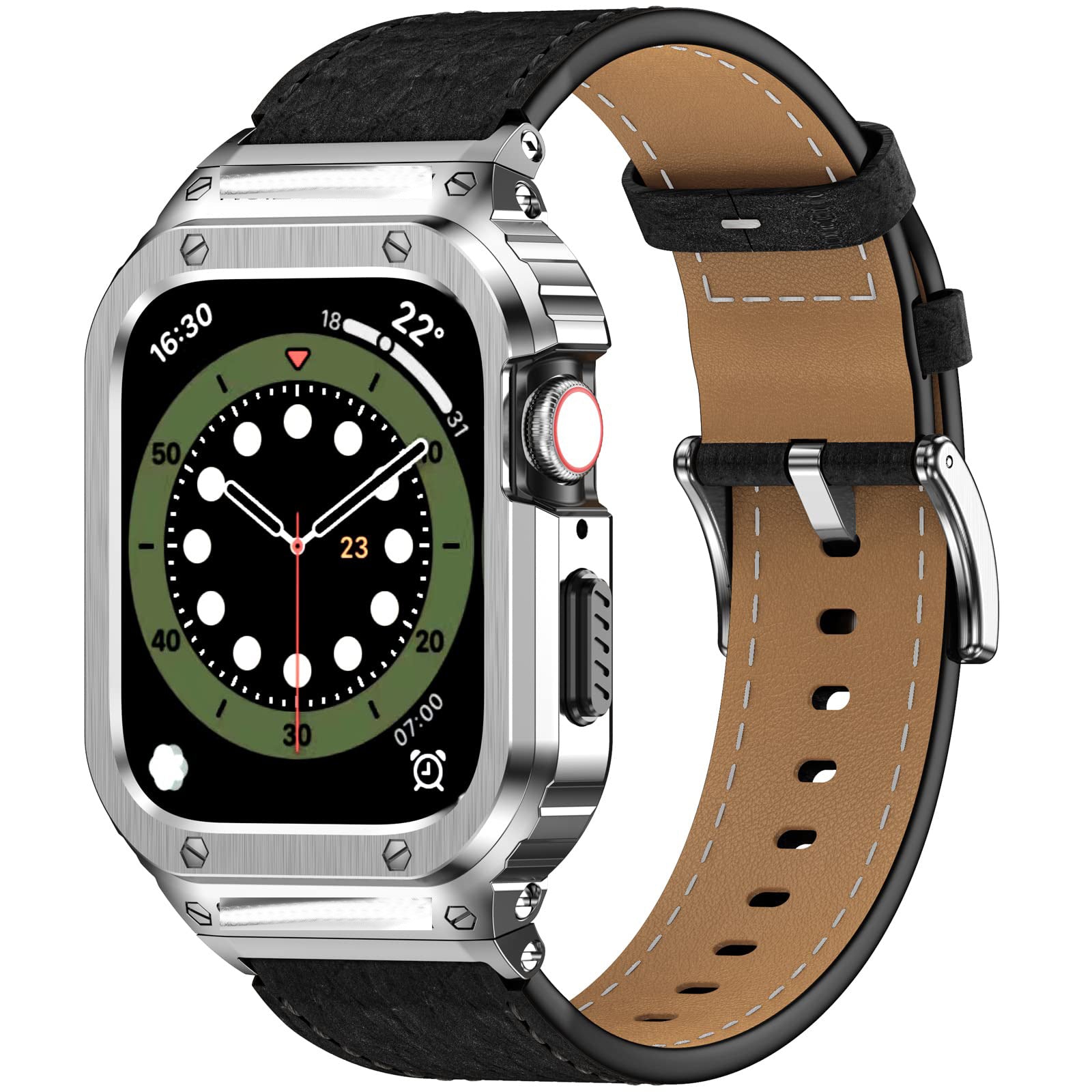 Metal Case Genuine Leather Strap For Apple Watch